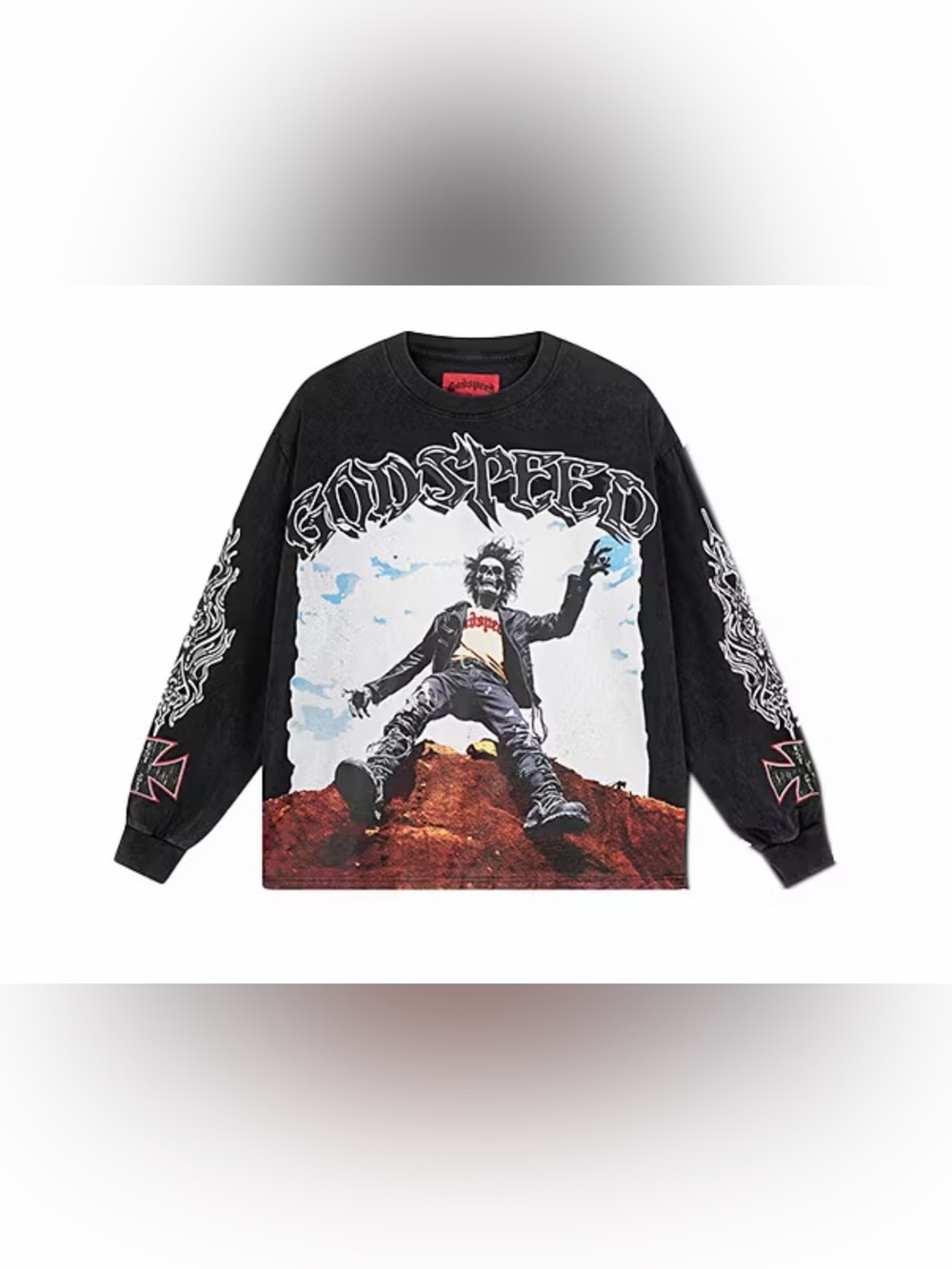 NWT Godspeed Oversized Graphic Long Sleeve Shirt Black Size Large